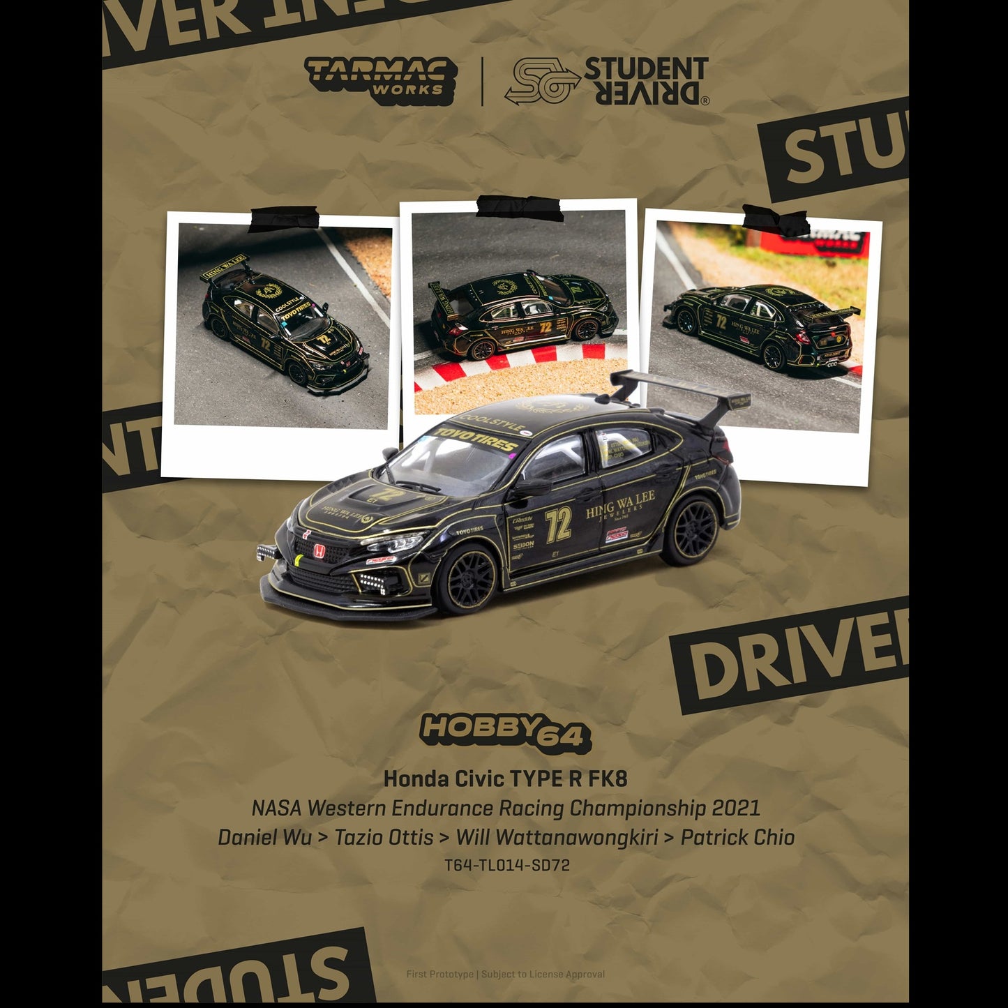 PREORDER HOBBY64 1/64 Honda Civic TYPE R FK8 NASA Western Endurance Racing Championship 2021 Daniel Wu / Tazio Ottis / Will Wattanawongkiri / Patrick Chio T64-TL014-SD72 (Approx. Release Date : JULY 2026 subject to manufacturer's final decision)