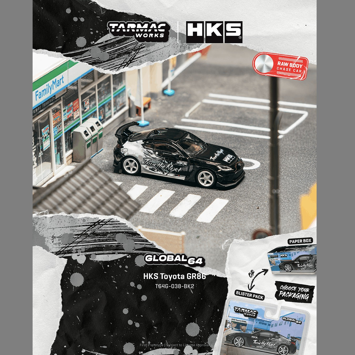 PREORDER Tarmac Works GLOBAL64 1/64 HKS Toyota GR86 Black T64G-038-BK2 **CHASE CARS ARE RANDOMLY PACKED** (Approx. Release Date : AUGUST 2026 subject to manufacturer's final decision)