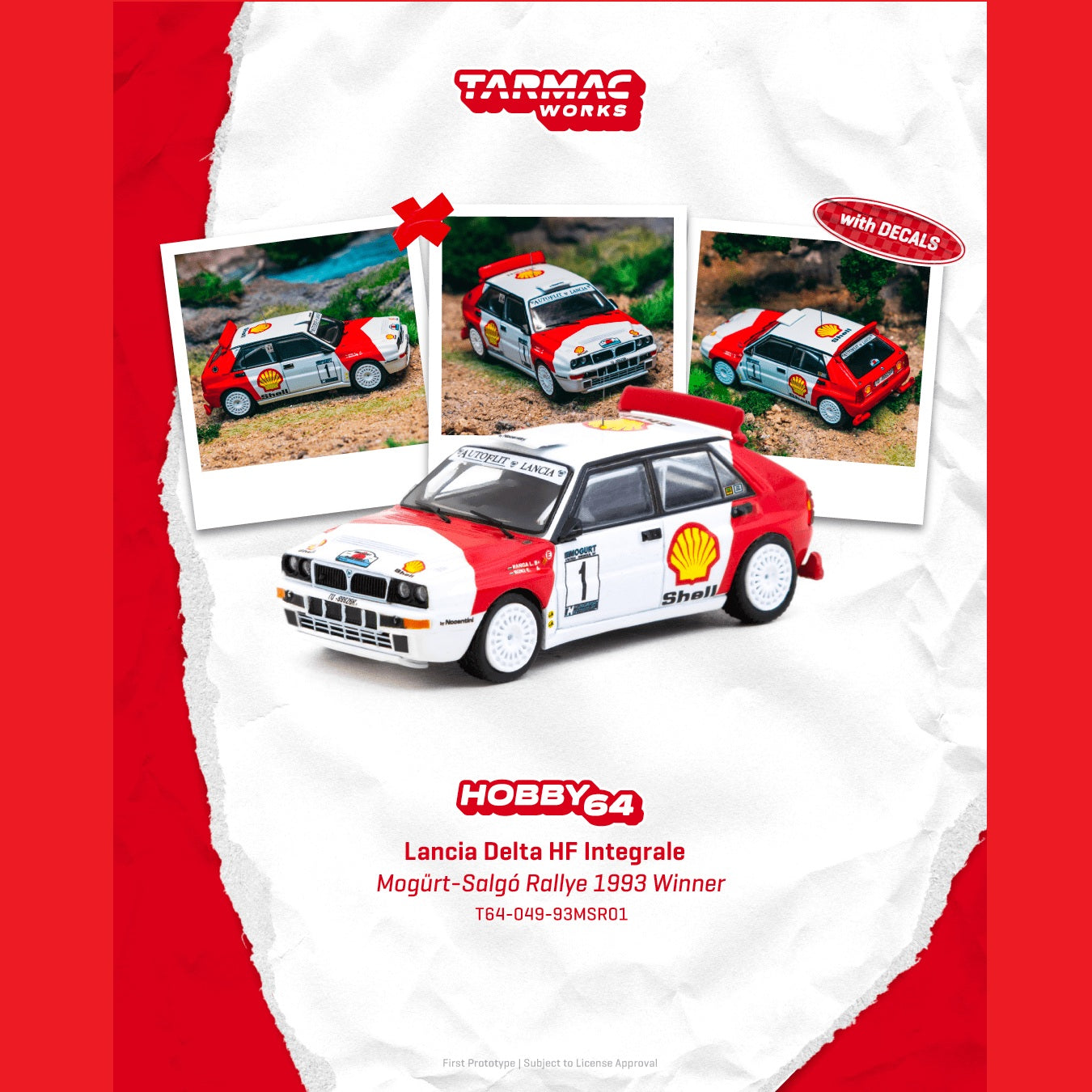 PREORDER TARMAC WORKS HOBBY64 1/64 Lancia Delta HF Integrale Mogürt-Salgó Rallye 1993 Winner László Sen Ranga / Ernő Büki T64-049-93MSR01 (Approx. Release Date : APR 2026 subject to manufacturer's final decision)