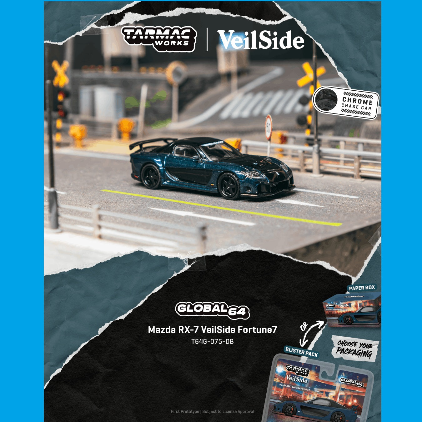 PREORDER Tarmac Works GLOBAL64 1/64 Mazda RX-7 VeilSide Fortune7 Dark Blue / Black T64G-075-DB **CHASE CARS ARE RANDOMLY PACKED** (Approx. Release Date : AUGUST 2026 subject to manufacturer's final decision)
