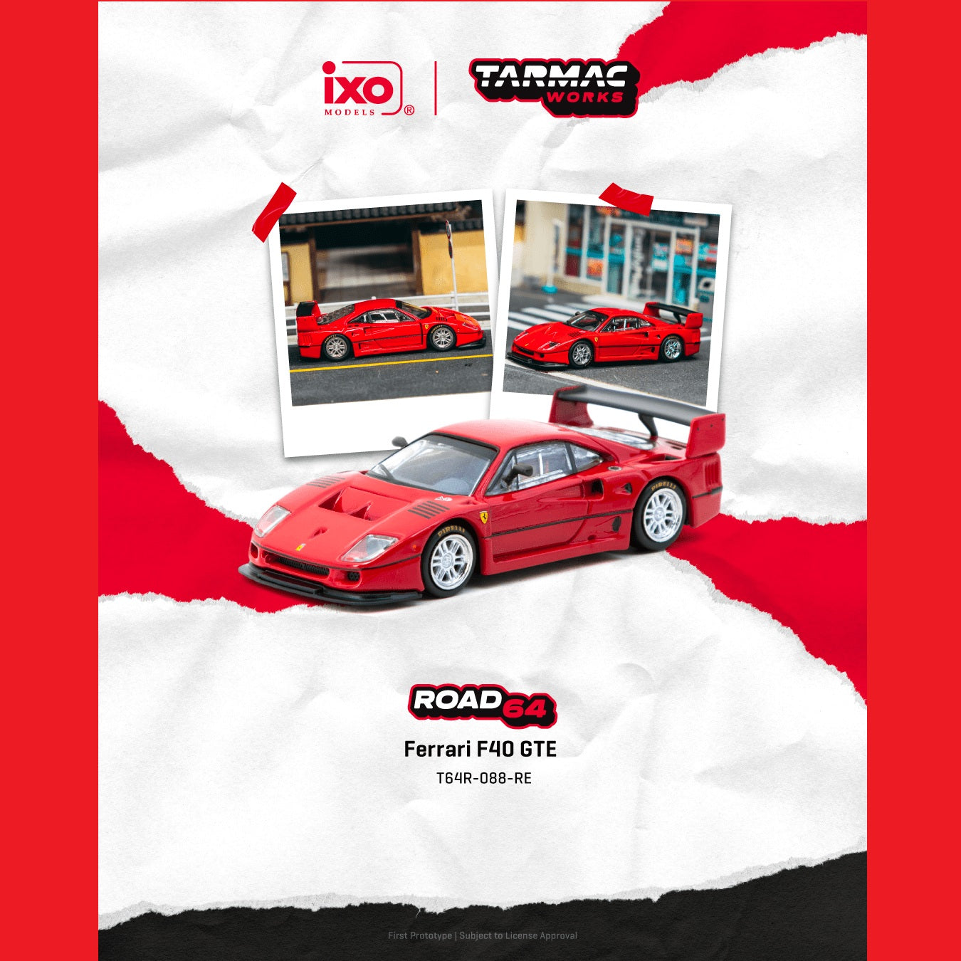 PREORDER TARMAC WORKS ROAD64 1/64 Ferrari F40 GTE Red T64R-088-RE (Approx. Release Date : APR 2026 subject to manufacturer's final decision)