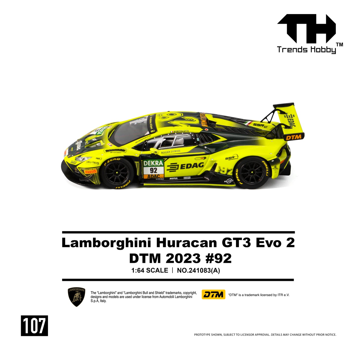 PREORDER Trends Hobby 1/64 Lamborghini Huracan GT3 Evo 2 DTM 2023 No.92 241083A (Approx. Release Date: Q2 2026 and subject to the manufacturer's final decision)