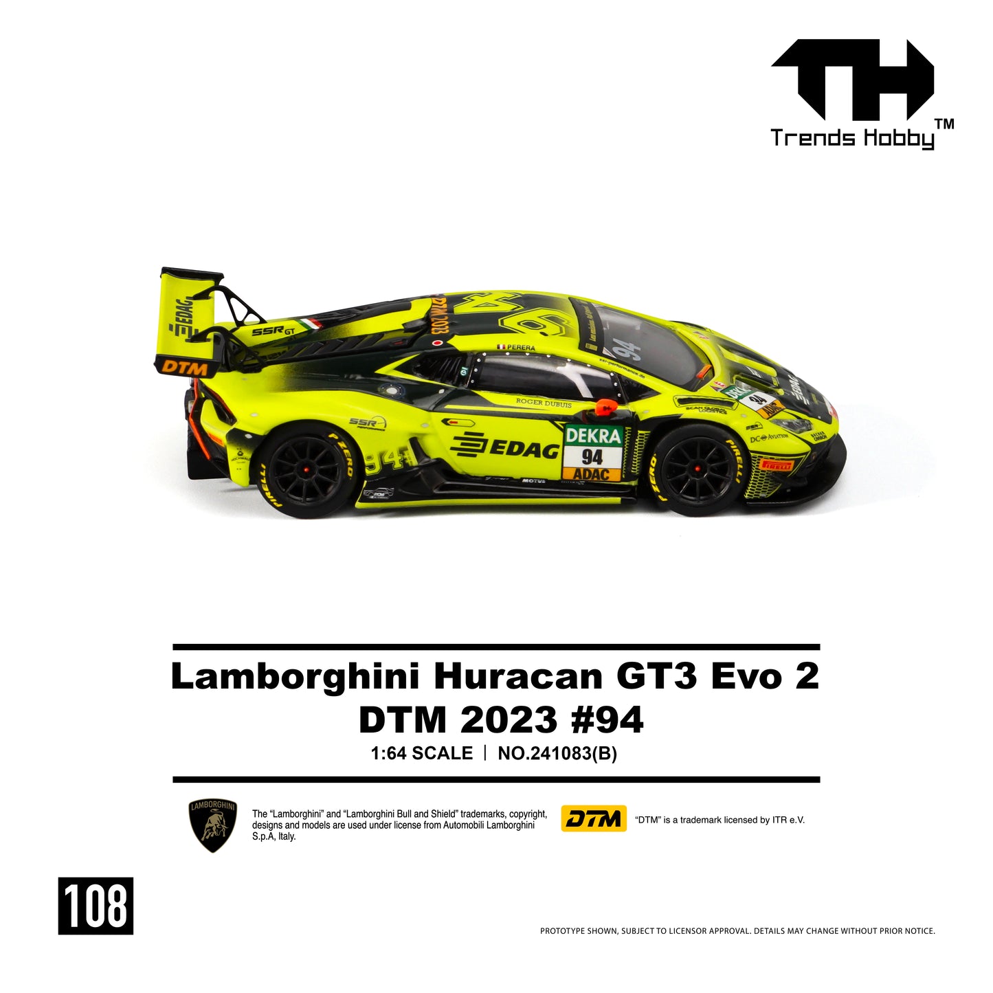 PREORDER Trends Hobby 1/64 Lamborghini Huracan GT3 Evo 2 DTM 2023 No.94 241083B (Approx. Release Date: Q2 2026 and subject to the manufacturer's final decision)