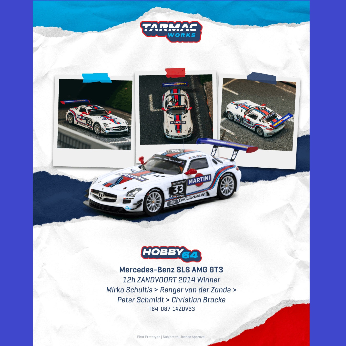 PREORDER HOBBY64 1/64 Mercedes-Benz SLS AMG GT3 12h ZANDVOORT 2014 Winner Mirko Schultis / Renger van der Zande / Peter Schmidt / Christian Bracke T64-087-14ZDV33 (Approx. Release Date : JUNE 2026 subject to manufacturer's final decision)