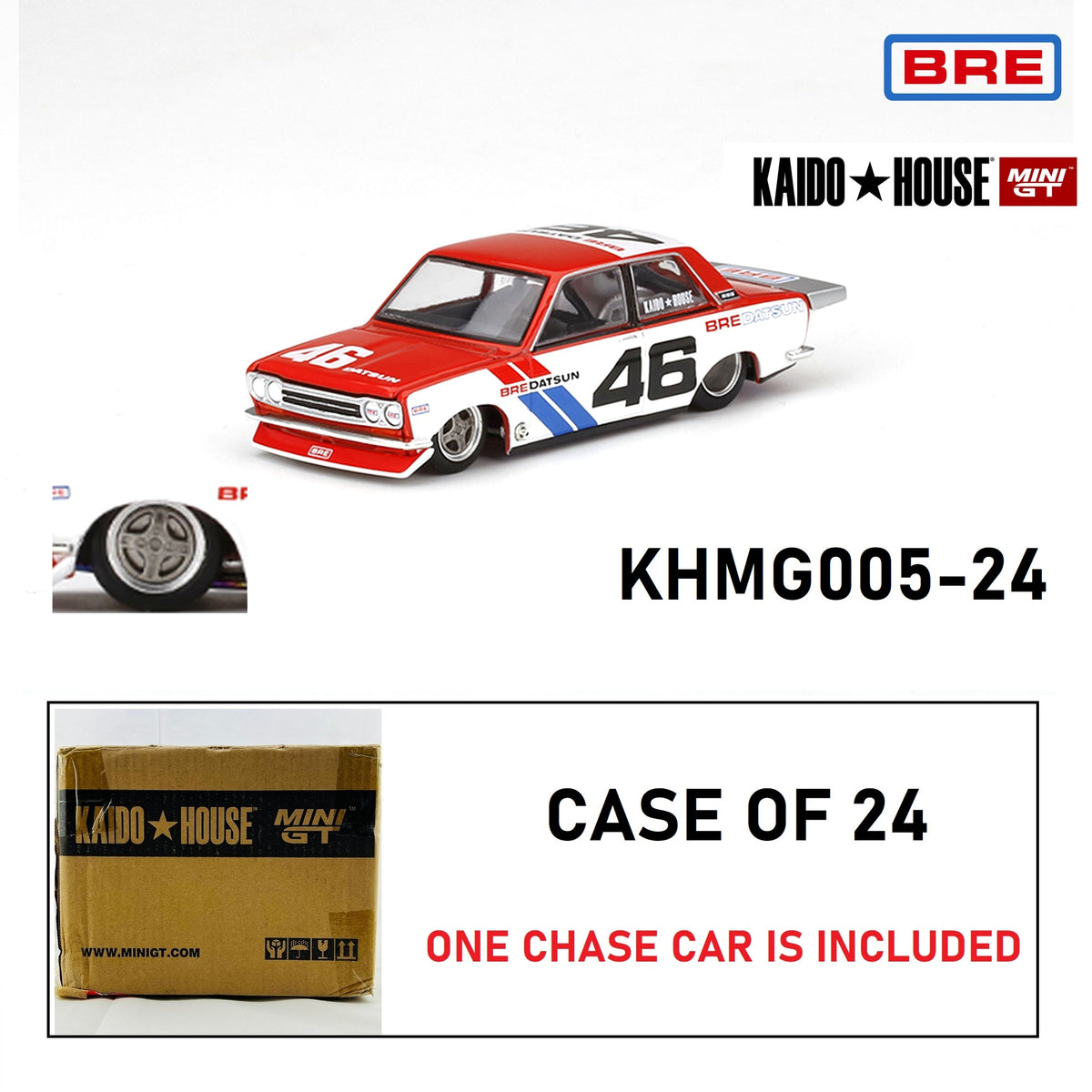 ** CASE OF 24 INCLUDING CHASE ** MINI GT x Kaido House 1/64 Datsun 510 Pro  Street BRE510 V1 LHD KHMG005-24