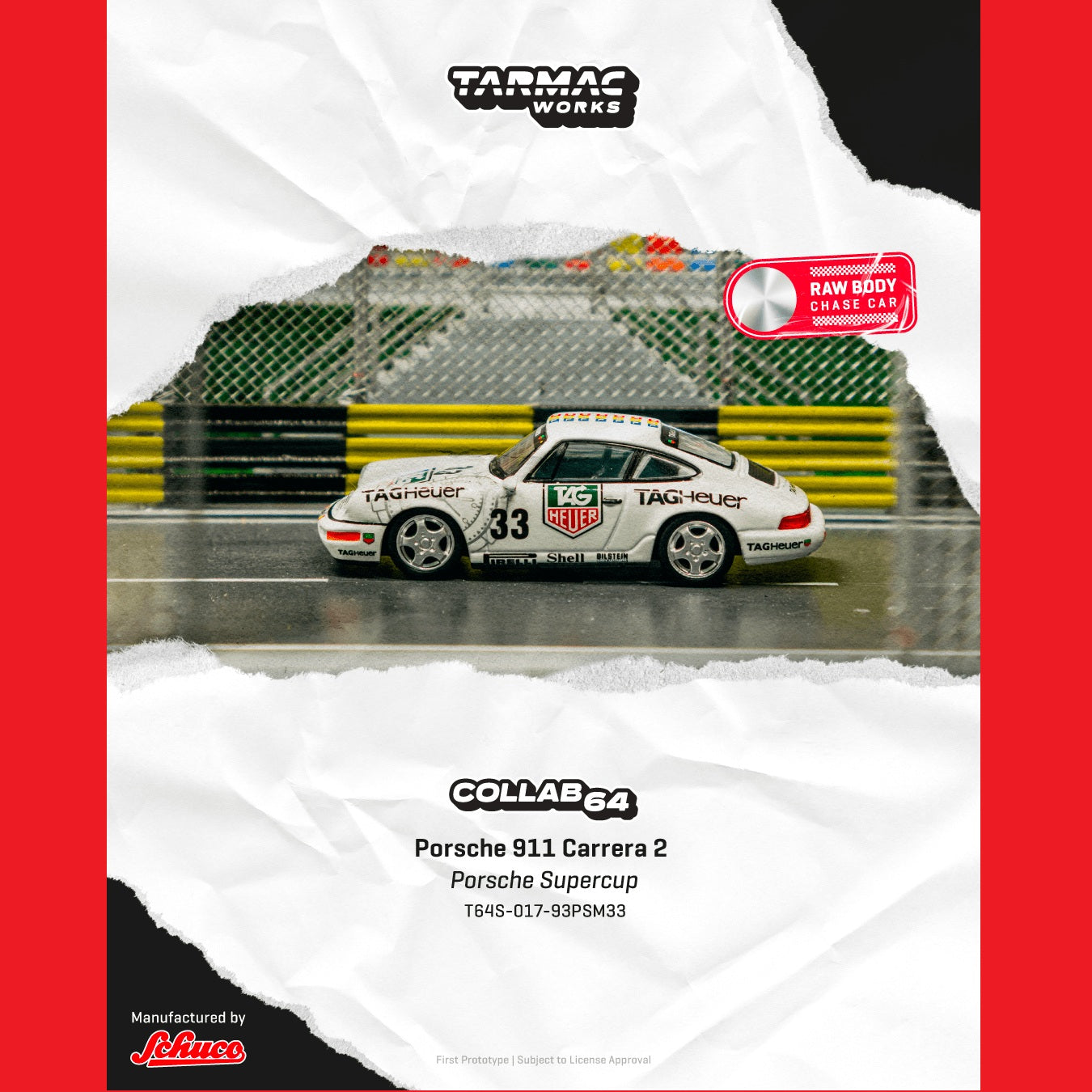PREORDER TARMAC COLLAB64 1/64 Porsche 911 Carrera 2 Porsche Supercup Monaco 1993 Winner T64S-017-93PSM33 (Approx. Release Date : MAY 2026 subject to manufacturer's final decision)