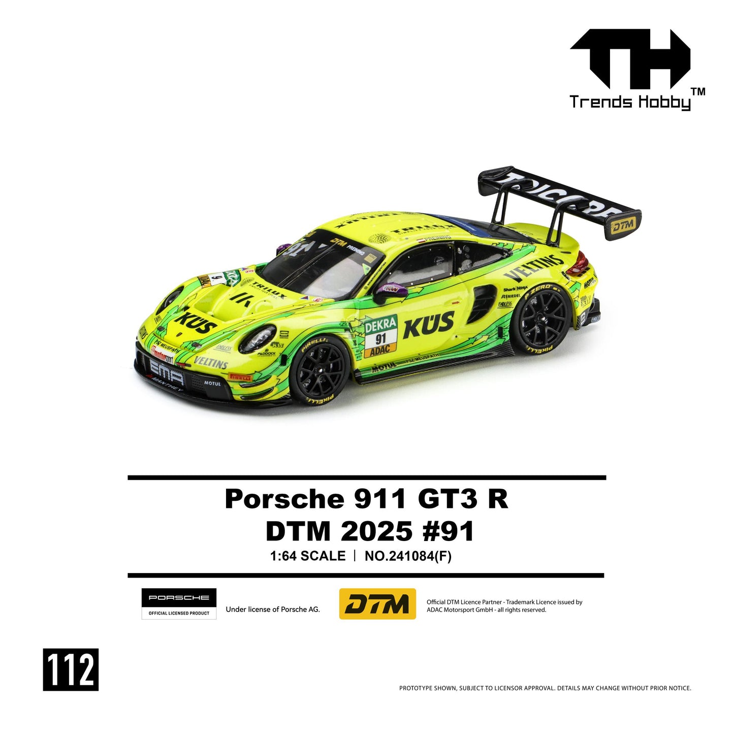 PREORDER Trends Hobby 1/64 Porsche 911 GT3 R - DTM 2025 #91 241084(F) (Approx. Release Date: Q4 2026 and subject to the manufacturer's final decision)