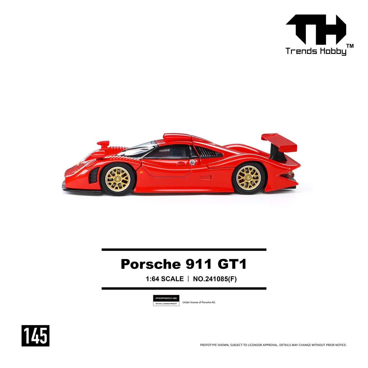 PREORDER Trends Hobby 1/64 Porsche 911 GT1 1998 - Red 241085(F) (Approx. Release Date: Q4 2026 and subject to the manufacturer's final decision)