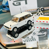 MINI GT 1/64 Range Rover Davos White LHD MGT00658-L and Car Hauler Trailer White MGTAC21  COMBO