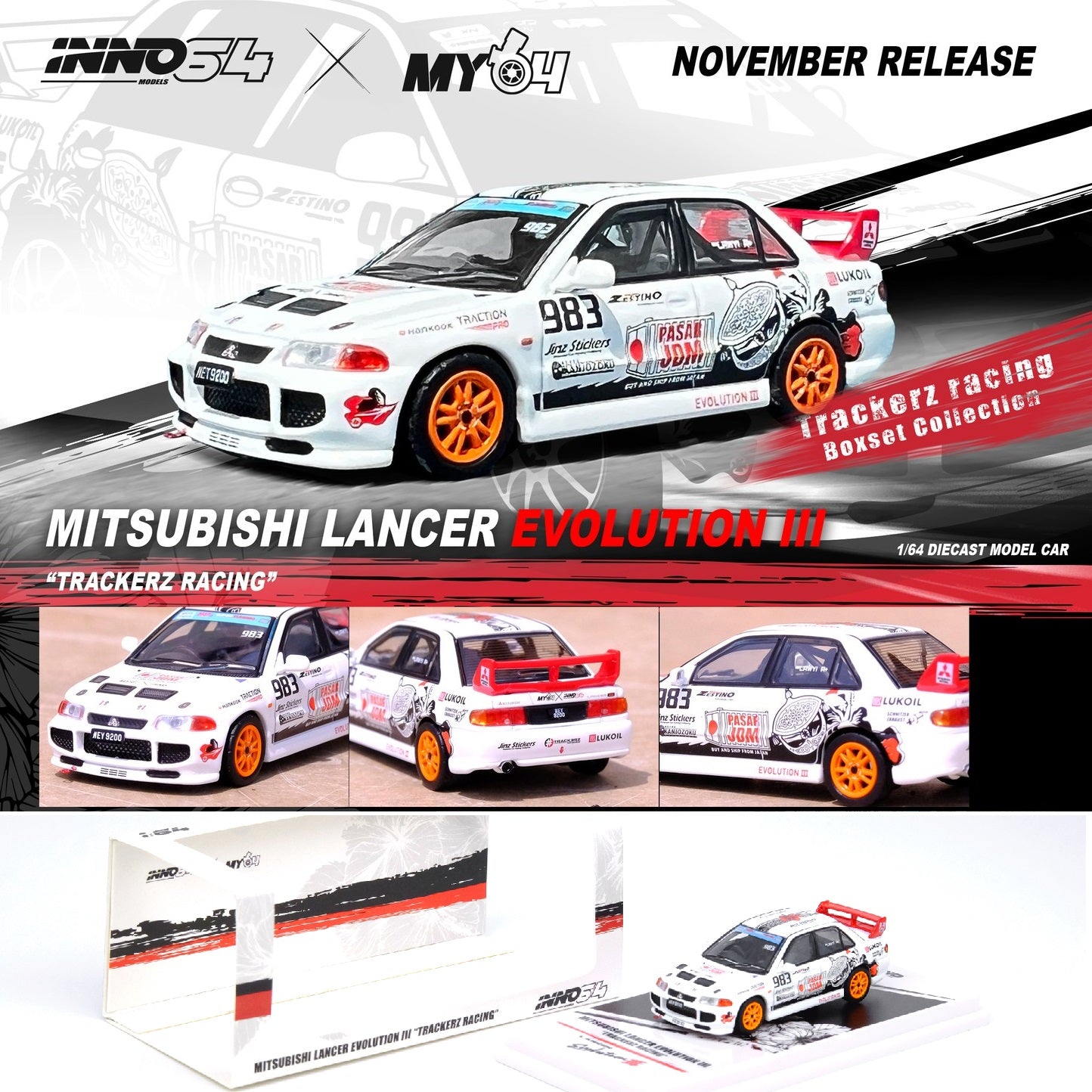 INNO64 1/64 MITSUBISHI LANCER EVOLUTION III "TRACKERZ RACING” Malaysia Special Edition IN64-EVOIII-TRACKERZ