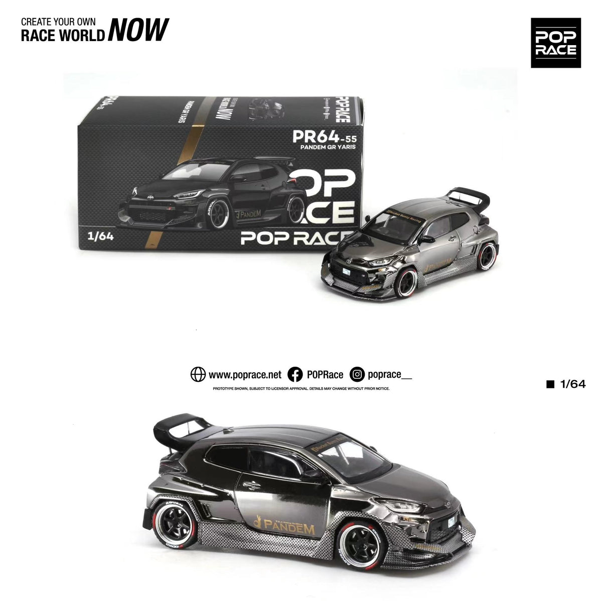 香港限定 PANDEM GR YARIS PR64-55 ポップレース POP RACE 1:64 TOYOTA PANDEM GR YARIS DARK CHROME PR64-55 – J