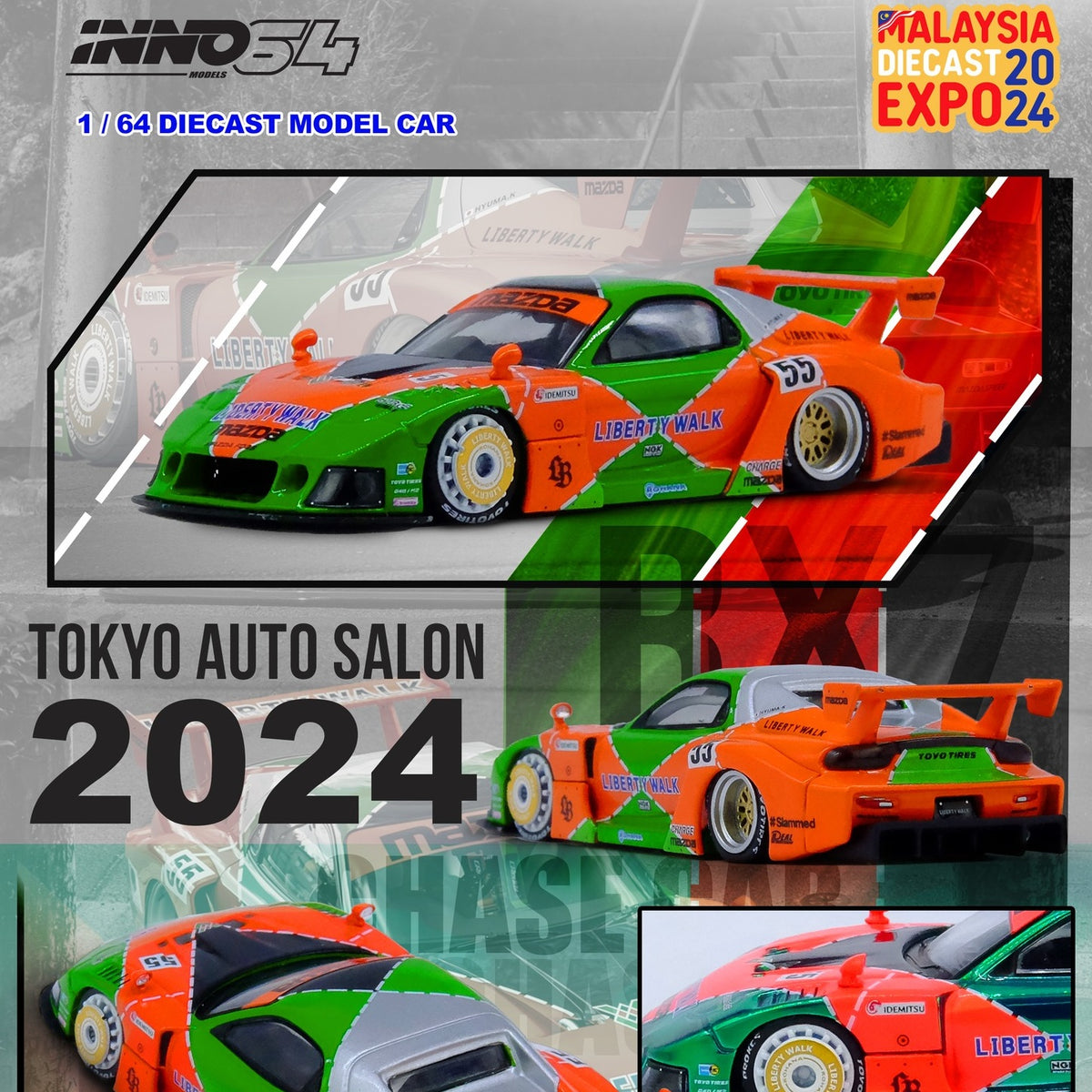 INNOモデル 1/64LB SILHOUETTE RX-7 3台セット INNO64 1/64 LB-WORKS Silhouette RX7 (FD3S) - MDX24 Special