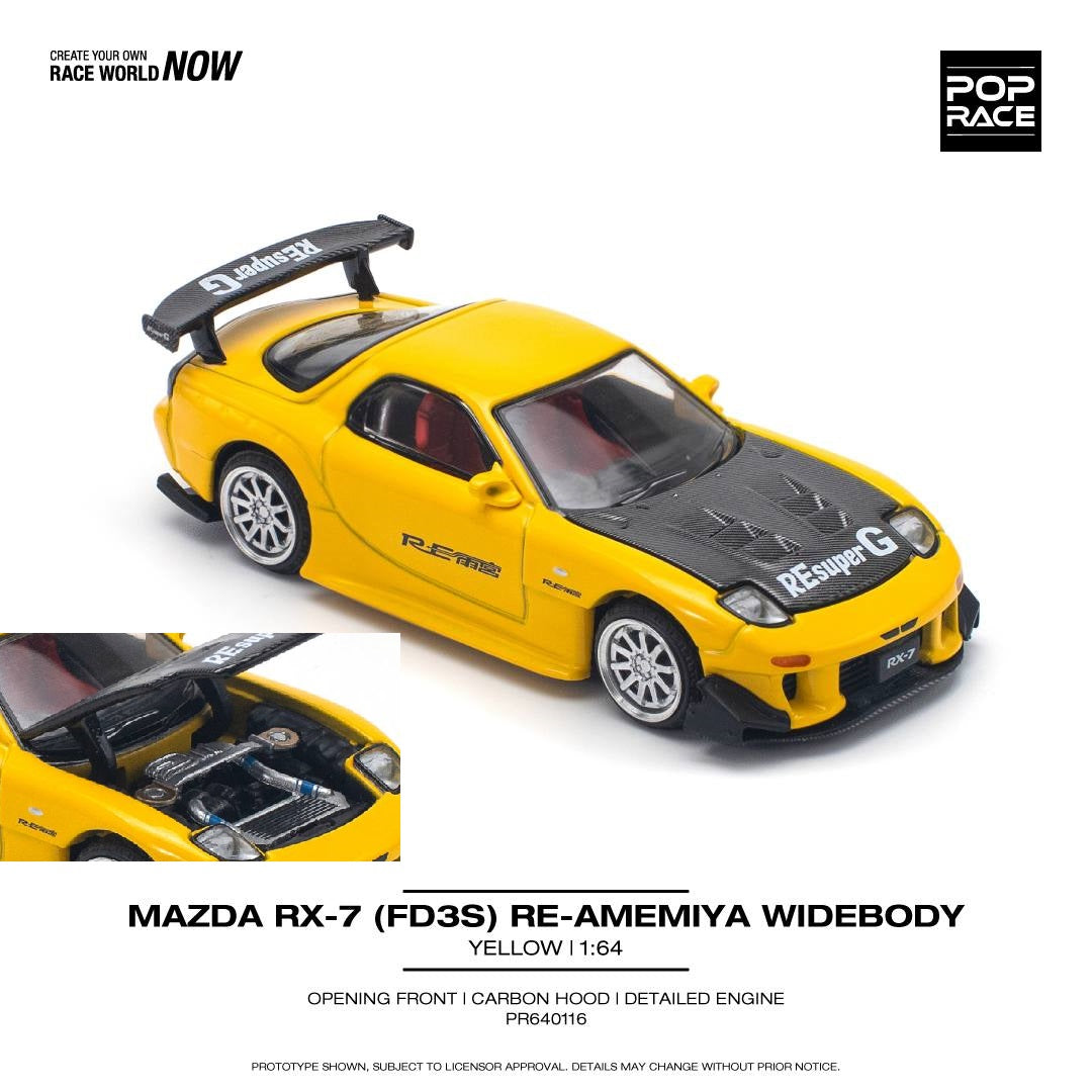 POPRACE 1/64 MAZDA RX-7 (FD3S) RE-AMEMIYA WIDEBODY YELLOW PR640116