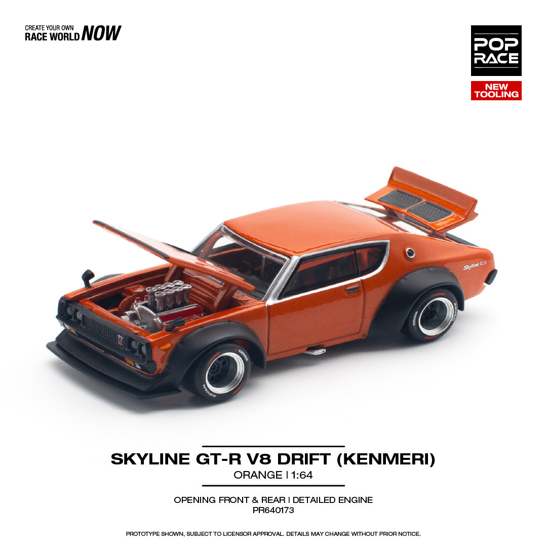 POPRACE 1/64 SKYLINE GT-R V8 DRIFT (KENMERI) ORANGE PR640173
