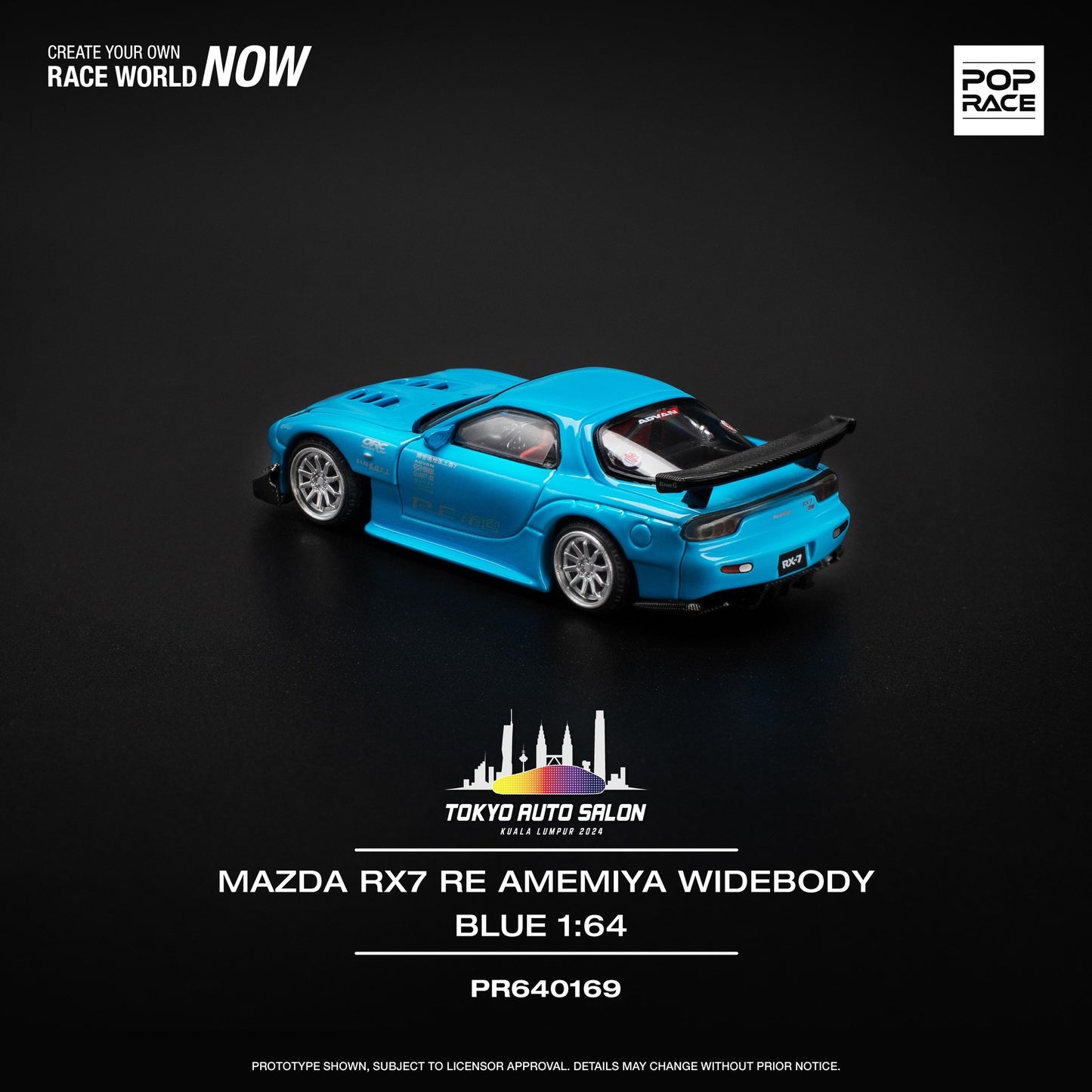 POPRACE 1/64 Mazda RX7 RE-Amemiya Widebody Blue TOKYO AUTO SALON KUALA LUMPUR 2024 Exclusive Edition PR640169