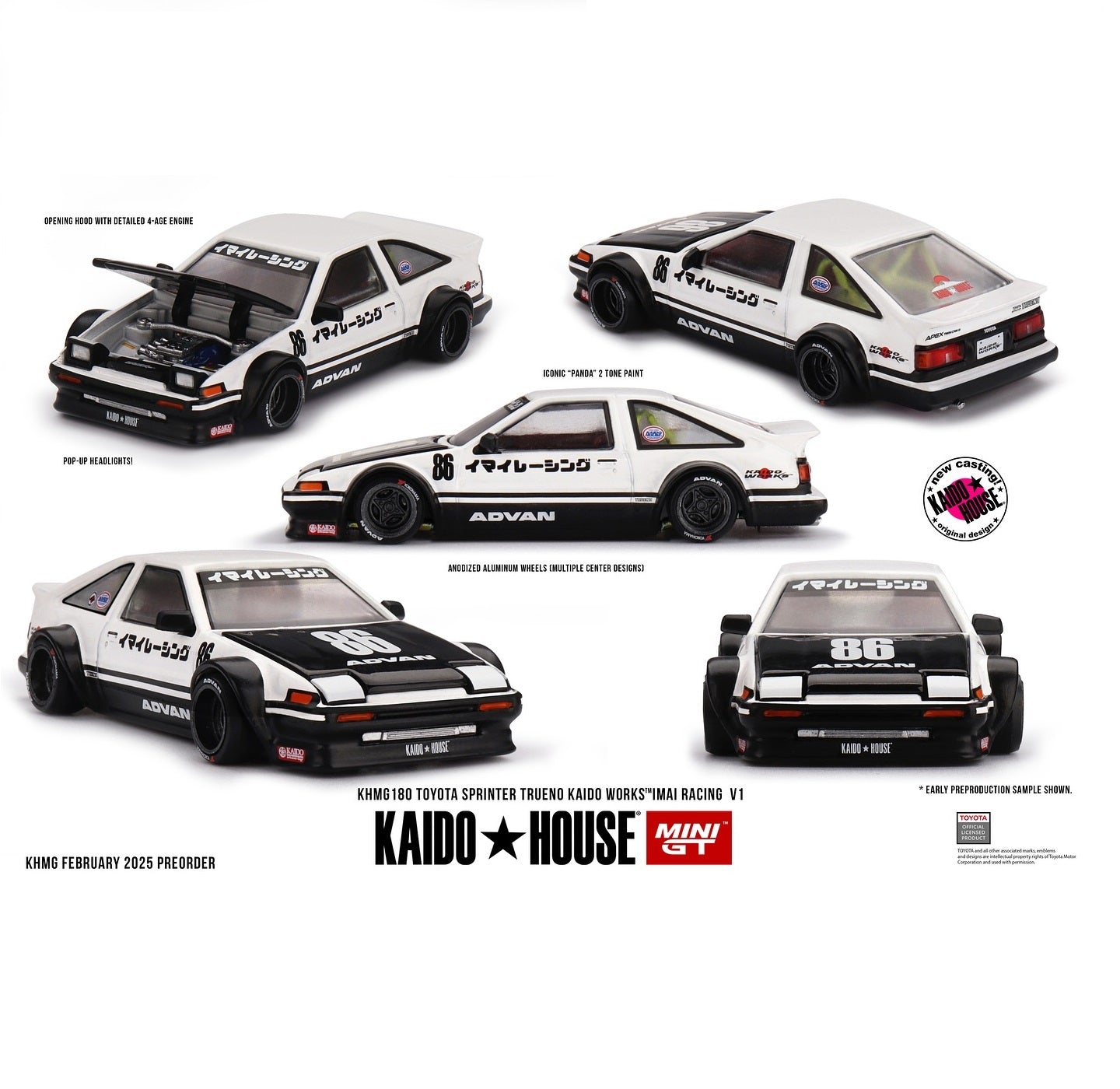 MINI GT x Kaido House 1/64 TOYOTA SPRINTER TRUENO KAIDO WORKS™ IMAI RACING V1 KHMG180