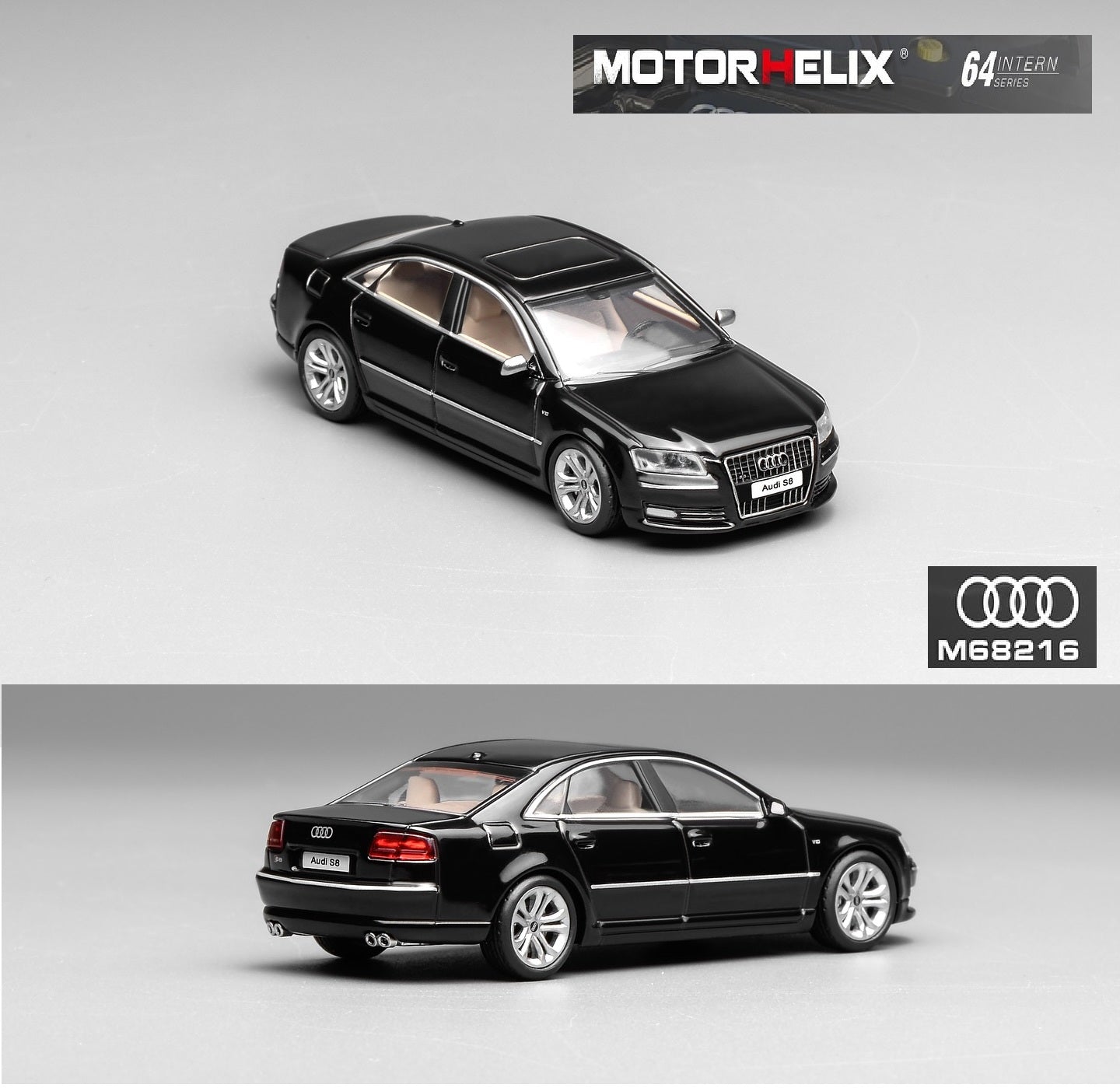 Motorhelix Intern Series 1/64 Audi A8 (D3) Facelift 2008 Brilliant Black M68216