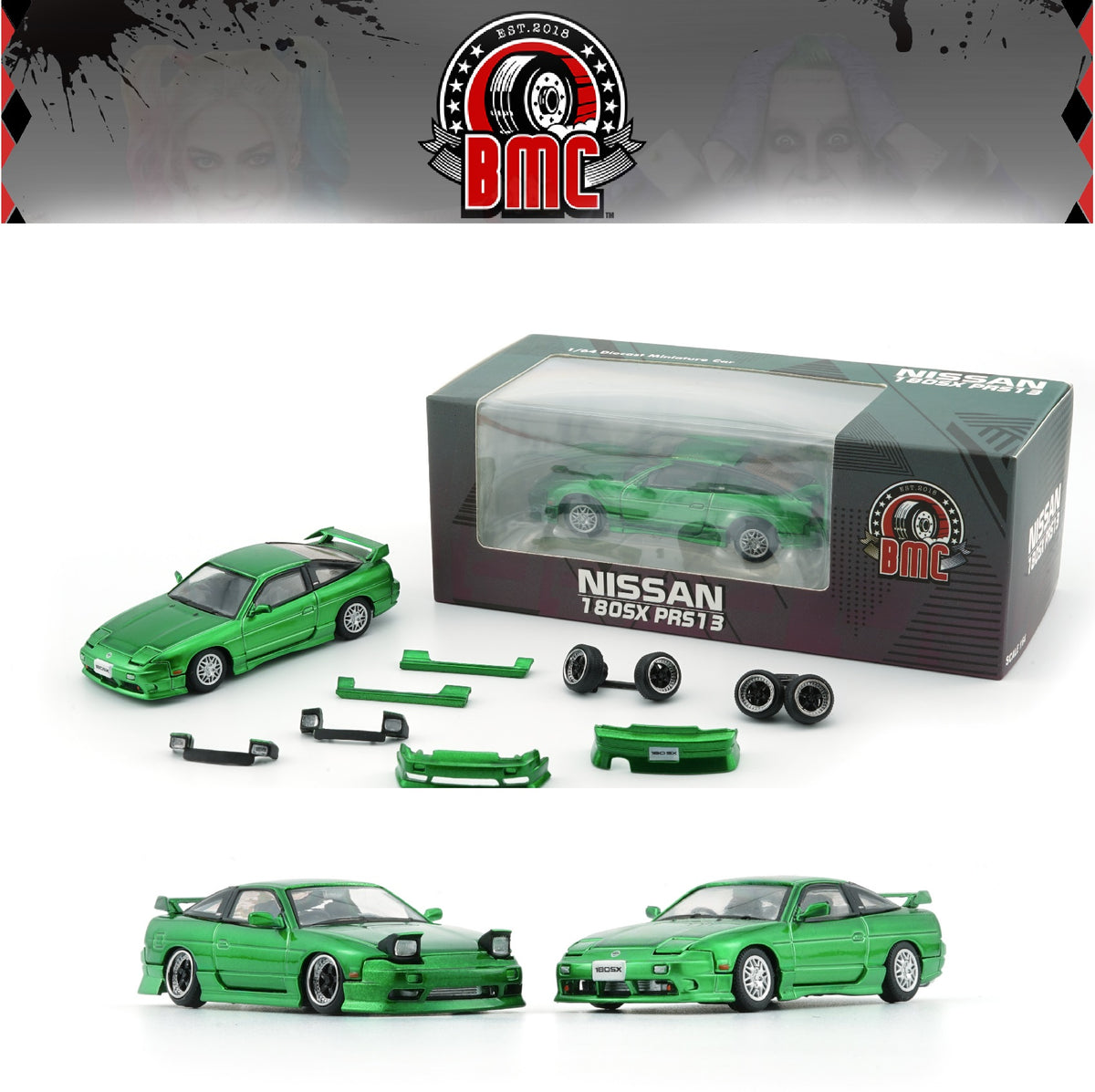 PREORDER BM Creations 1/64 Nissan 180SX - Metallic Green RHD 64B0308  (Approx. release in MAY 2024 and subject to the manufacturer's final  decision)