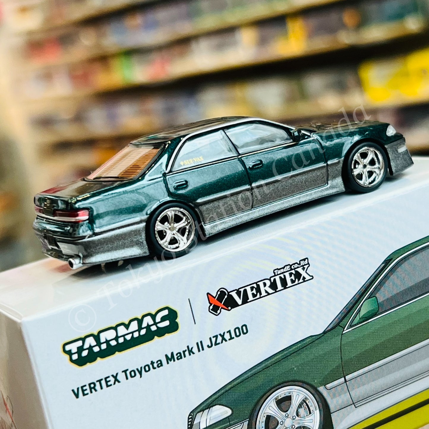 TARMAC WORKS GLOBAL64 1/64 VERTEX Toyota Mark II JZX100 Dark Green Metallic T64G-024-GR