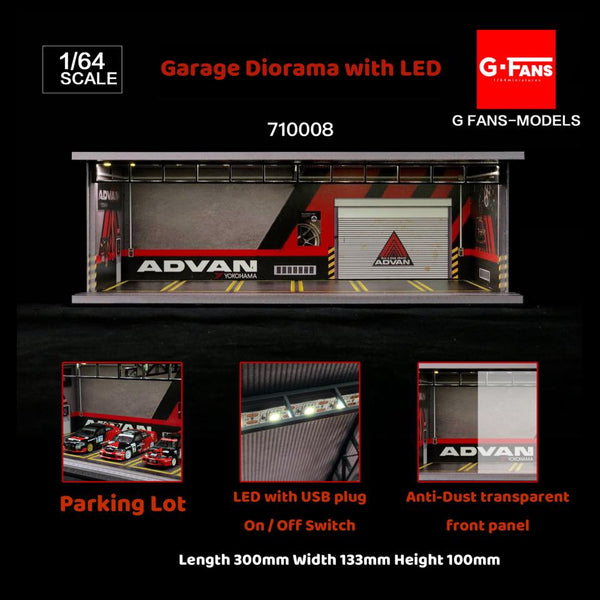 G-FANS 1/64 Diorama with LED Light ADVAN Garage Parking 710008