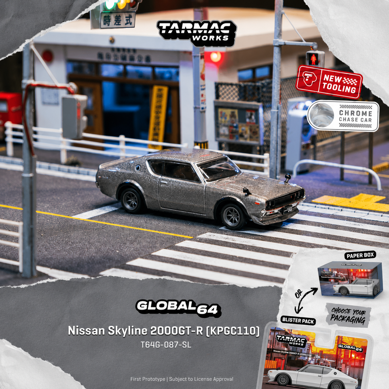 PREORDER Tarmac Works GLOBAL64 1/64 Nissan Skyline 2000GT-R (KPGC110) Silver T64G-087-SL (Approx. Release Date : Q4 2026 subject to manufacturer's final decision) **CHASE CARS ARE RANDOMLY PACKED**