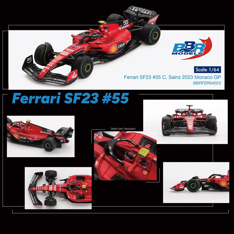 PREORDER BBR 1/64 Ferrari F1 SF23 #55 C. Sainz 2023 Monaco GP BBRFER64023 (Approx. Release Date : Q4 2025 subject to manufacturer's final decision)