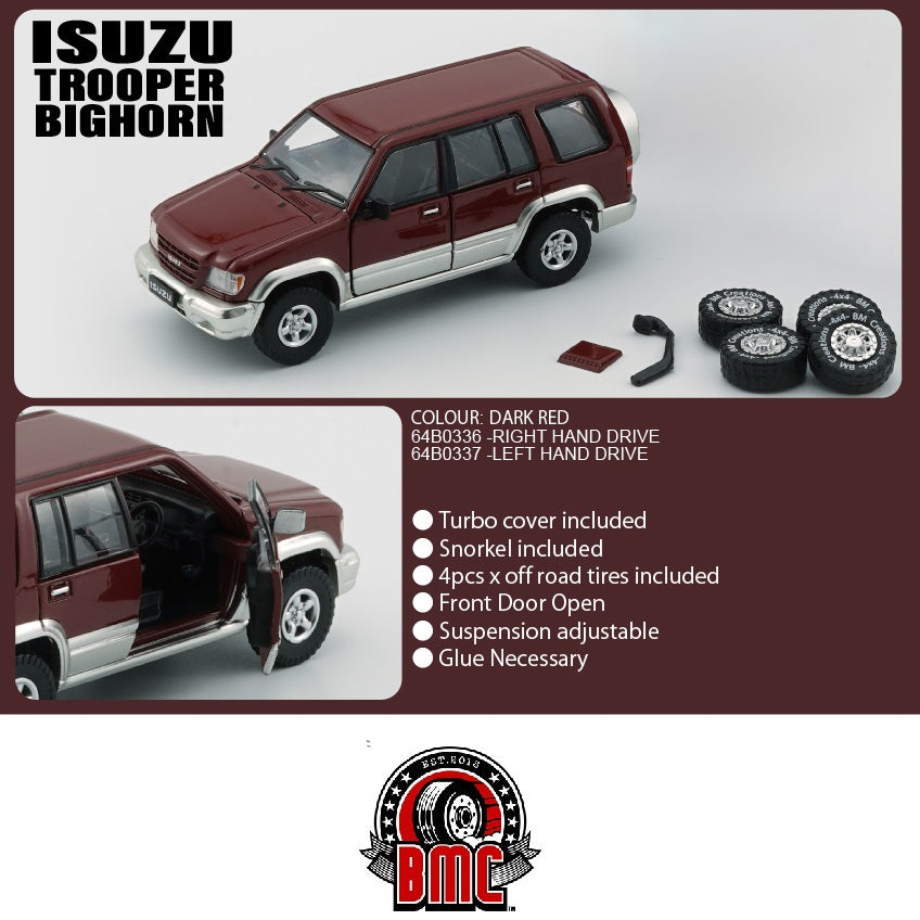 PREORDER BM Creations 1/64 Isuzu 1998 - 2002 Trooper / Big Horn Dark Red  LHD 64B0337 (Approx. release in JAN 2024 and subject to the manufacturer's  