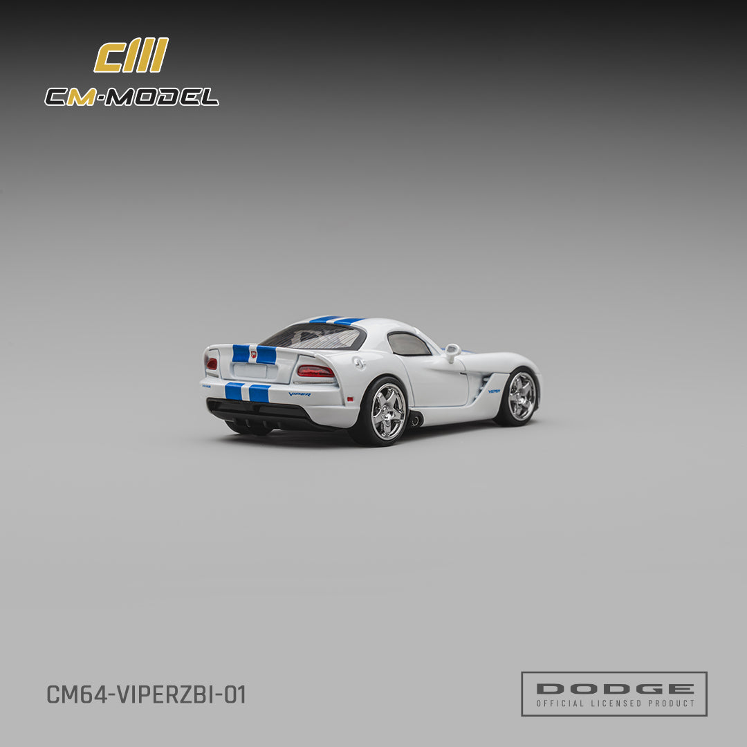 PREORDER CM MODEL 1/64 Dodge Viper(ZBI)Stone White Whit Blue racing stripes CM64-VIPERZBI-01 (Approx. Release Date : Q4 2026 subject to manufacturer's final decision)