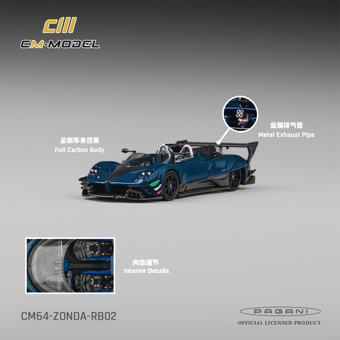 PREORDER CM MODEL 1/64 Pagani Zonda Revolution Barchetta Blue Full Carbon CM64-RB-02 (Approx. Release Date : Q3 2026 subject to manufacturer's final decision)
