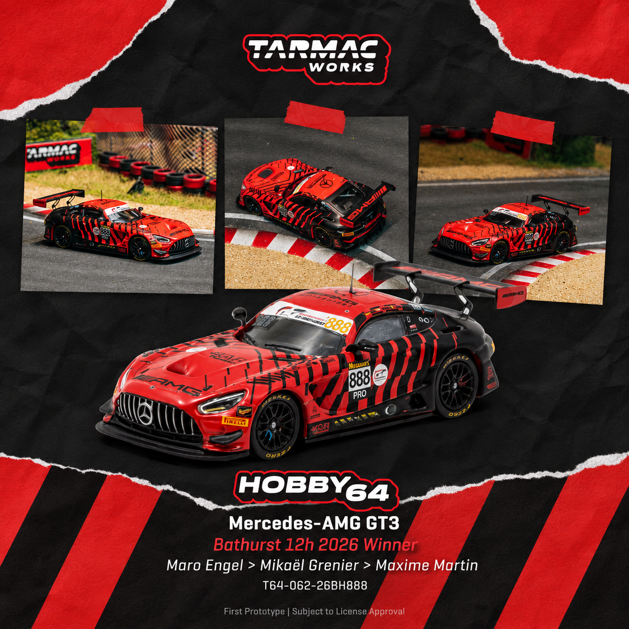 PREORDER Tarmac Works 1/64 Mercedes-AMG GT3 Bathurst 12h 2026 Winner T64-062-26BH888 (Approx. Release Date : Q4 2026 subject to manufacturer's final decision)
