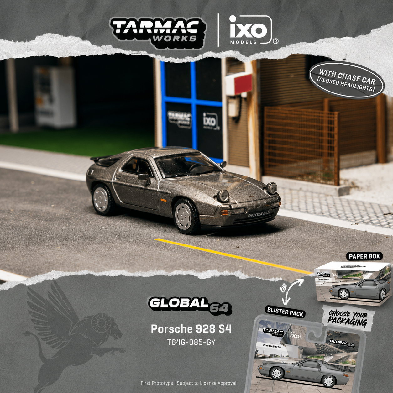 PREORDER Tarmac Works GLOBAL64 1/64 Porsche 928 S4 Grey Metallic T64G-085-GY (Approx. Release Date : Q4 2026 subject to manufacturer's final decision) **CHASE CARS ARE RANDOMLY PACKED**