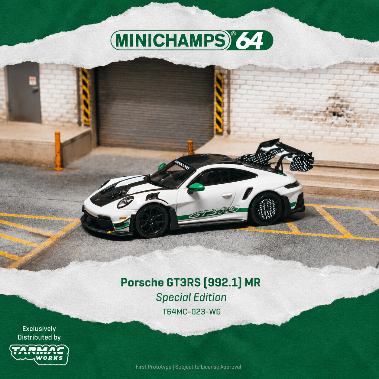 PREORDER MINICHAMPS64 1/64 Porsche GT3RS(992.1) MR White Green Tarmac Exclusive T64MC-023-WG(Approx. Release Date : Q4 2026 subject to manufacturer's final decision)