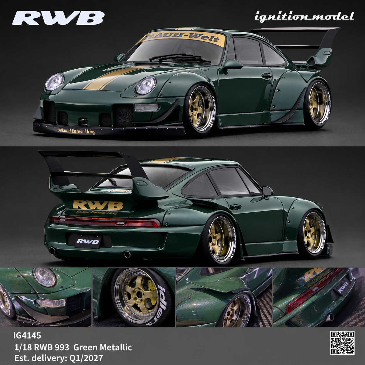 PREORDER Ignition Model 1/18 RWB 993 Green Metallic IG4145 (Approx. Release Date : Q1 2027 to Q1 2027 subject to manufacturer's final decision)