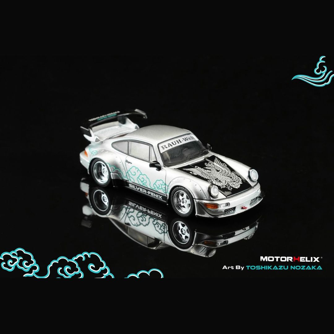 MOTORHELIX 1/64 MOTORHELIX RWB 911 (964) Silver-Fenix + separate air-cooled 964 engine CoolCarShow limited edition M62101DZ-JZ