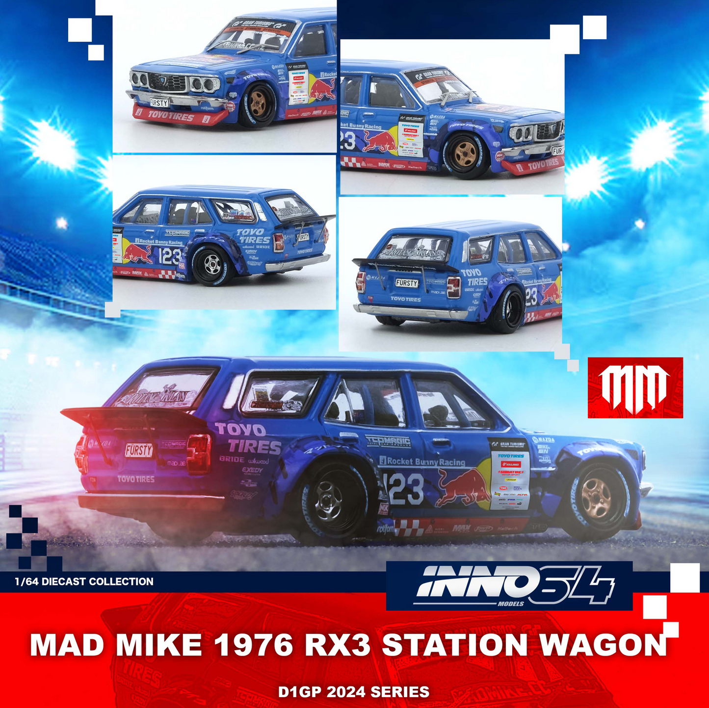 INNO64 1/64 MAD MIKE 1976 MAZDA RX3 Station Wagon D1GP Series 2024 IN64-RX3P-D1GP24