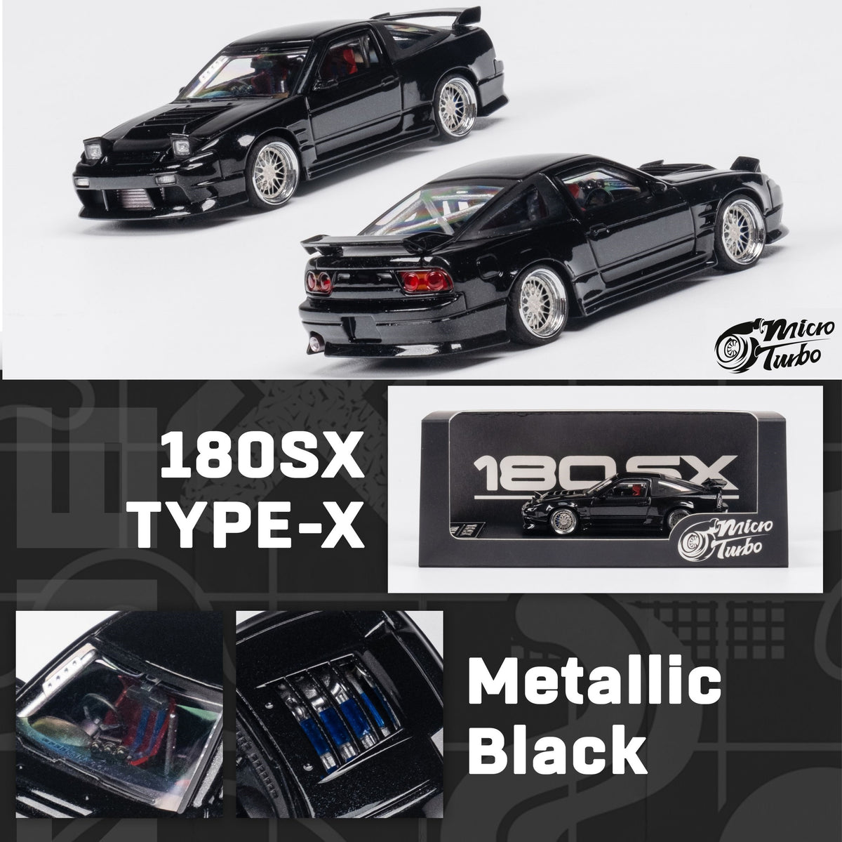 PREORDER Micro Turbo 1/64 Custom 180SX Type X - Metallic Black (Approx.  Release Date : MAY 2024 subject to manufacturer's final decision)