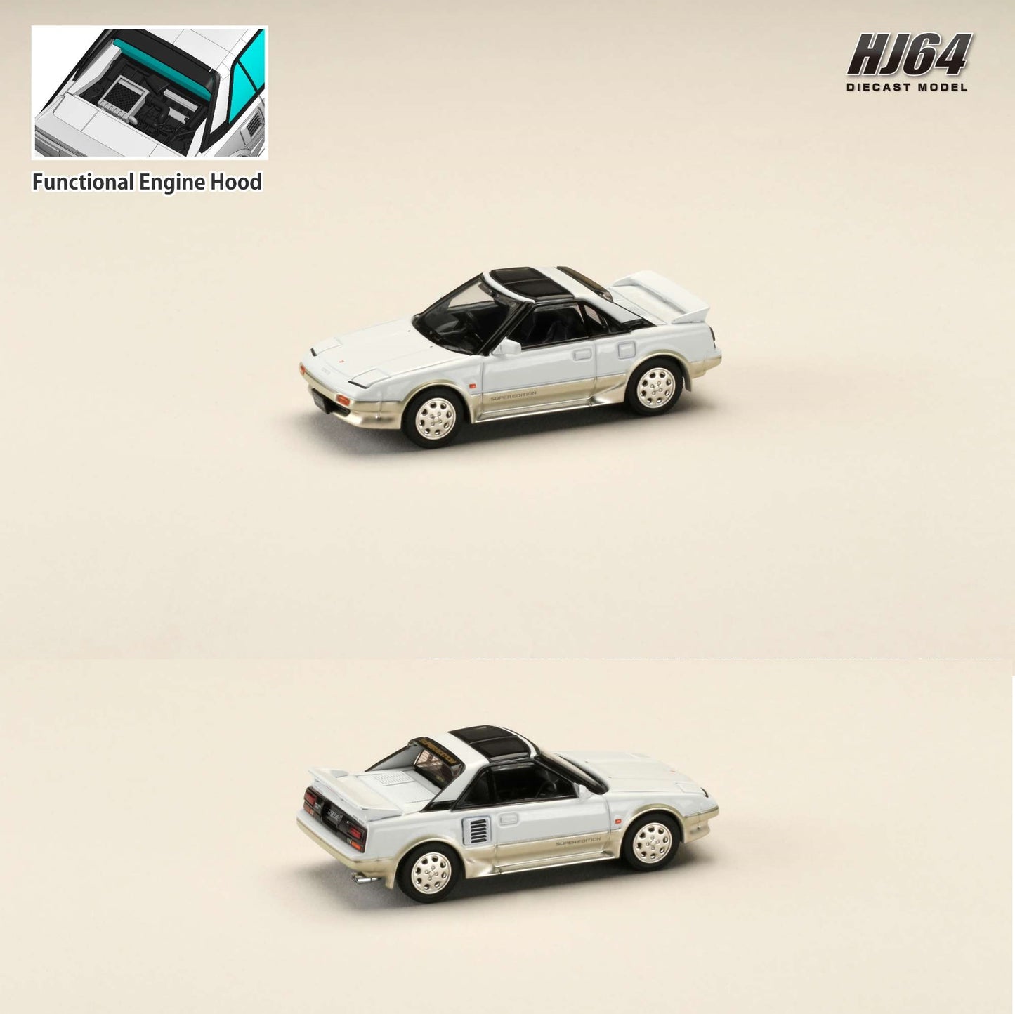 HOBBY JAPAN 1/64 Toyota MR2 1600G-LIMITED SUPER CHARGER / SUPER EDITION 1988 T BAR ROOF - White / Beige Metallic HJ642056ASE