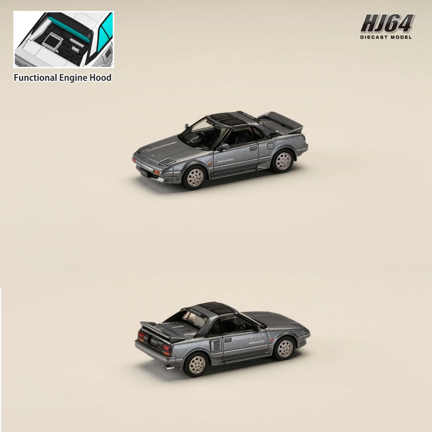 HOBBY JAPAN 1/64 Toyota MR2 1600G-LIMITED SUPER CHARGER 1988 T BAR ROOF - Gray Metallic HJ643056AGM