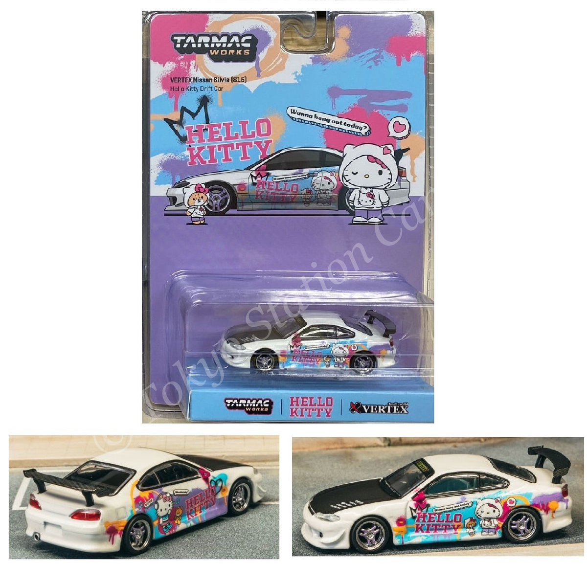 Tarmac Works 1/64 VERTEX Nissan (S15) Hello Kitty Drift Car