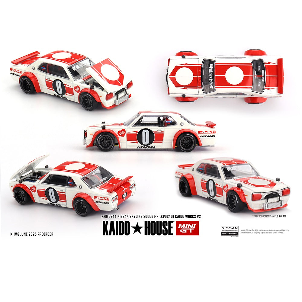 MINI GT x Kaido House 1/64 Nissan Skyline 2000GT-R (KPGC10) Kaido Works V2 – White KHMG211
