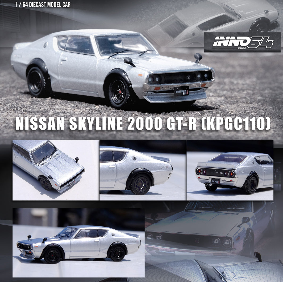 PREORDER INNO64 1/64 NISSAN SKYLINE 2000 GT-R (KPGC110) Silver  IN64-KPGC110-SIL (Approx. Release Date : NOV 2023 subject to the  manufacturer's final 