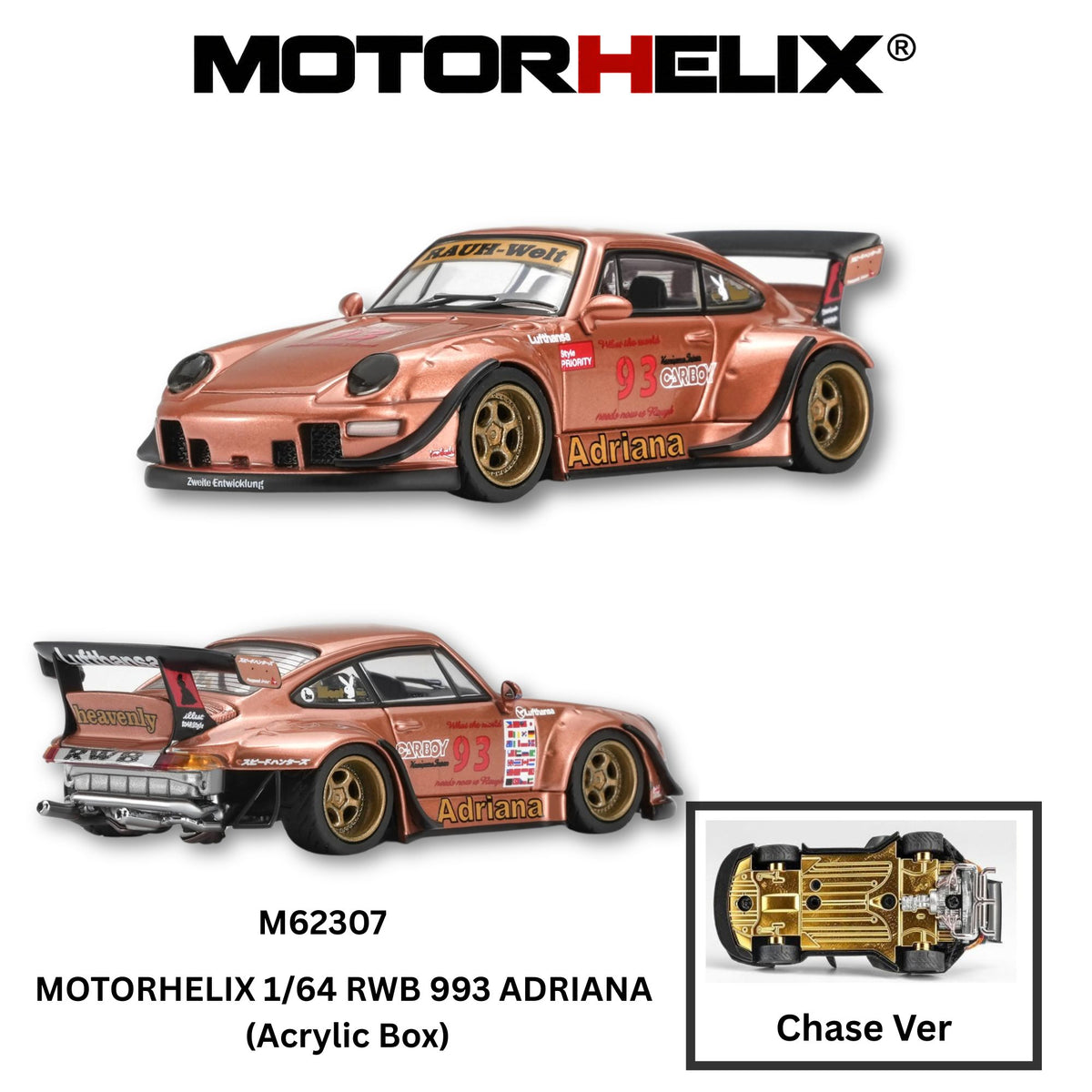 PREORDER MOTORHELIX 1/64 RWB 993 ADRIANA (Acrylic Box) M62307 (Approx. Release Date: Q1 2027 and subject to the manufacturer's final decision) **Chase cars are randomly packed**