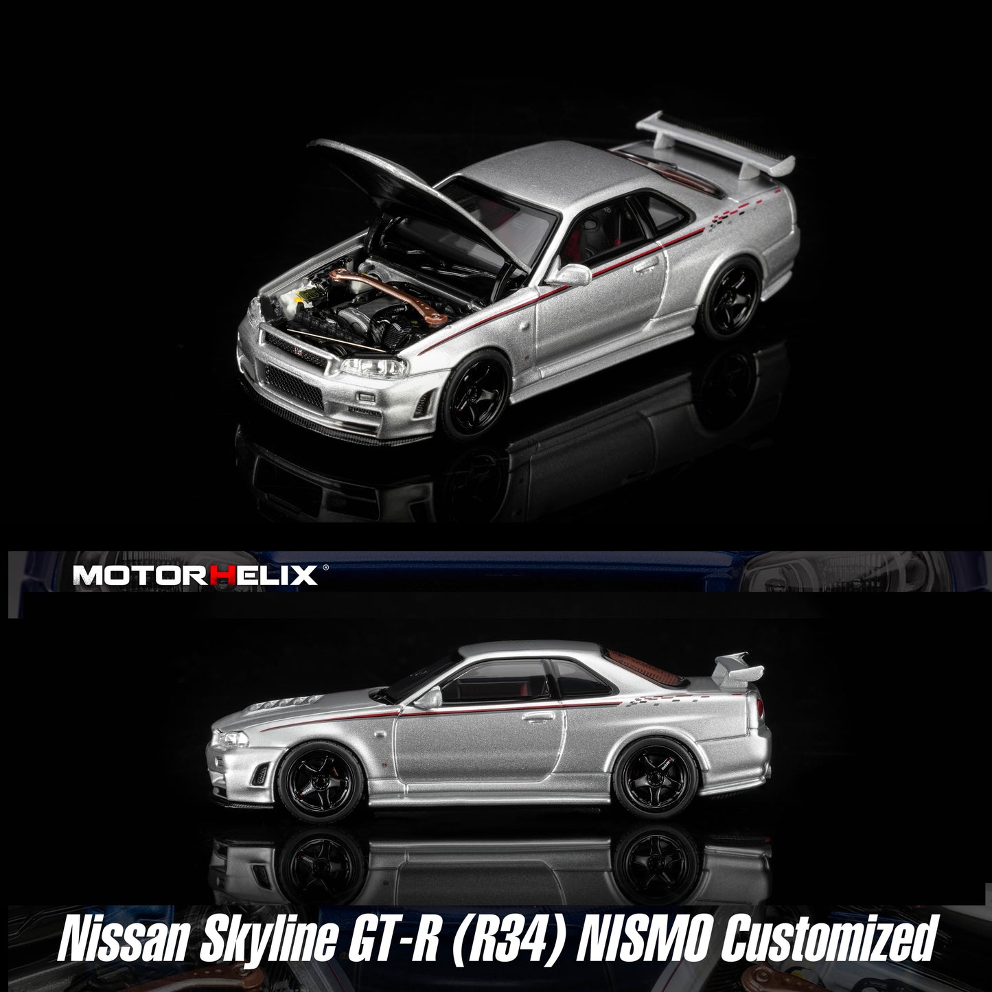 Motorhelix 1/64 Nissan GT-R (R34) NISMO Customized Sonic Silver Metallic M63464
