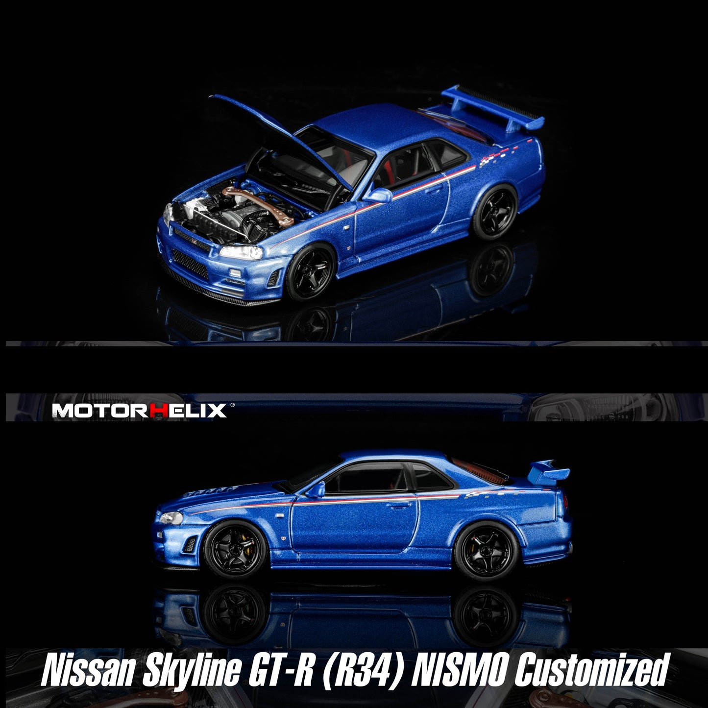 Motorhelix 1/64 Nissan GT-R (R34) NISMO Customized Bayside Blue M63486