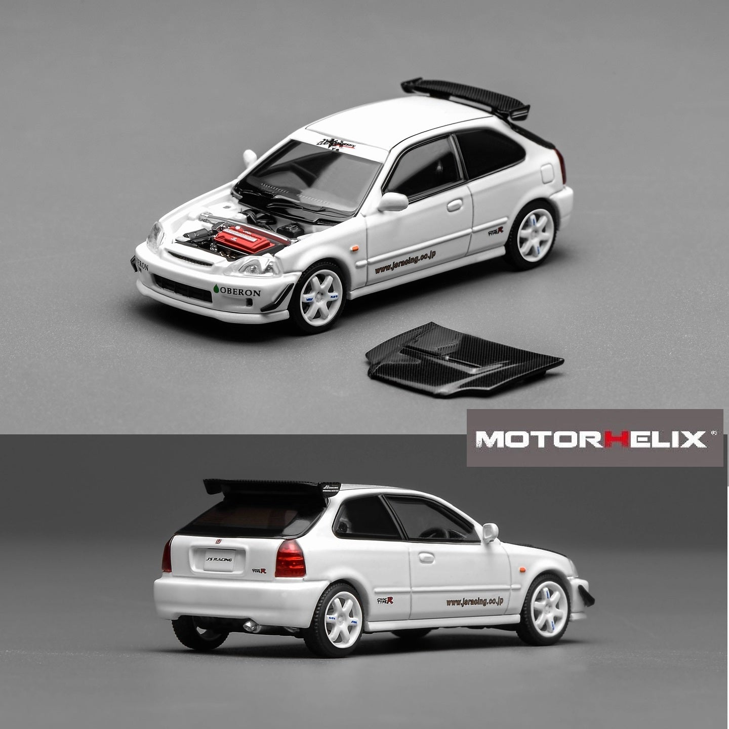 PREORDER Motorhelix 1/64 Honda Civic TYPE R (EK9) J's Racing White