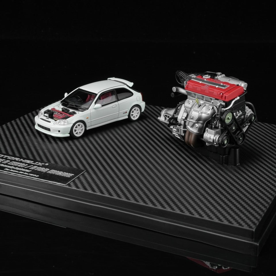 MOTORHELIX 1/64 Honda Civic TYPE R (EK9) White with 1/18 B16B Engine Display Platform 2026 HEC Exclusive Edition M90314 Limited to 199 PCS **Limited to ONE per customer**