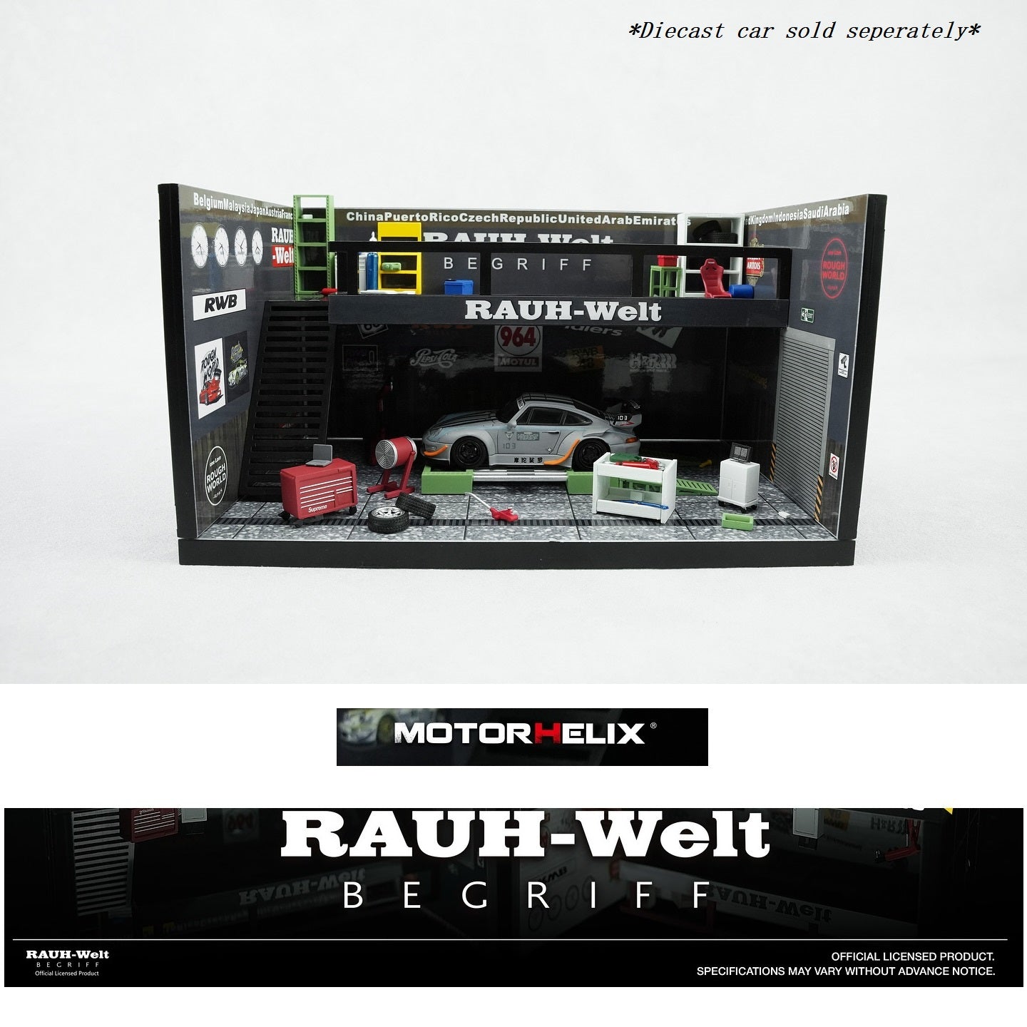 PREORDER Motorhelix 1/64 Garage Scene Set - RWB Theme Garage Black M920221 (Approx. Release Date: Q2 2026 and subject to the manufacturer's final decision)