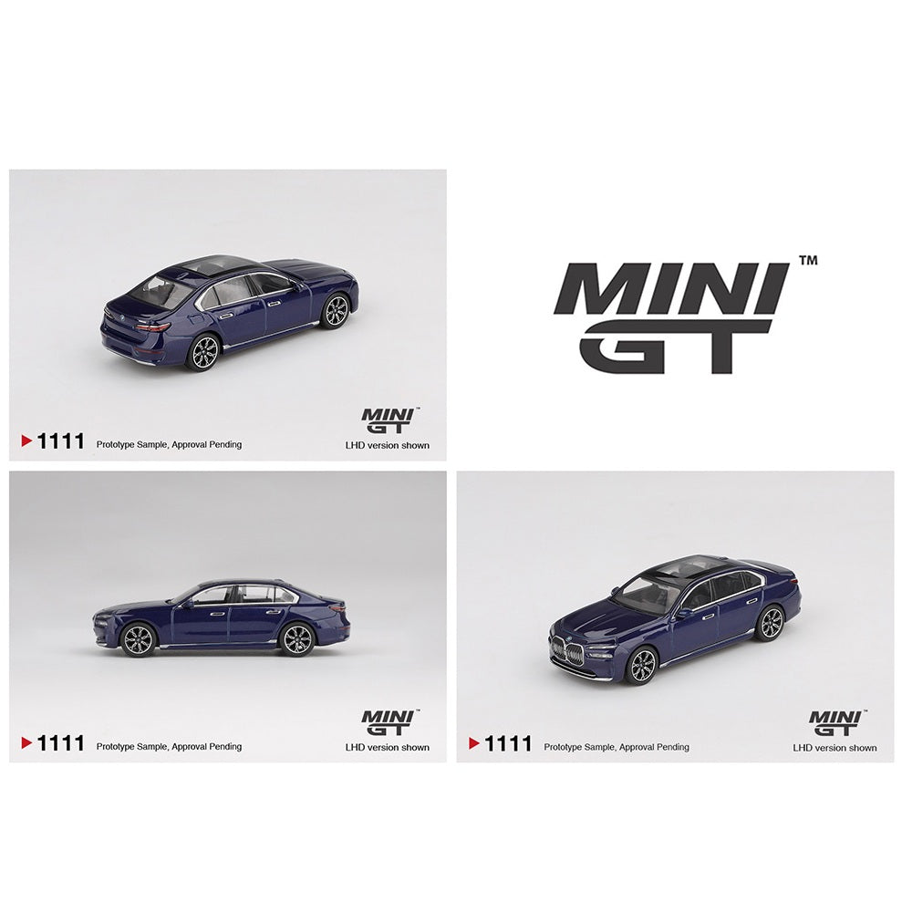 PREORDER MINI GT 1/64 BMW i7 xDrive60 – Tanzanite Blue Metallic MGT01111-BL (Approx. Release Date : Q4 2025 subject to manufacturer's final decision)