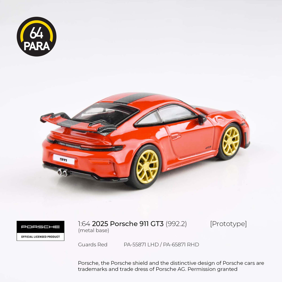 PSA9 AR 50枚 PARA64 1/64 2025 Porsche 911 GT3 (992.2) Guards Red LHD PA
