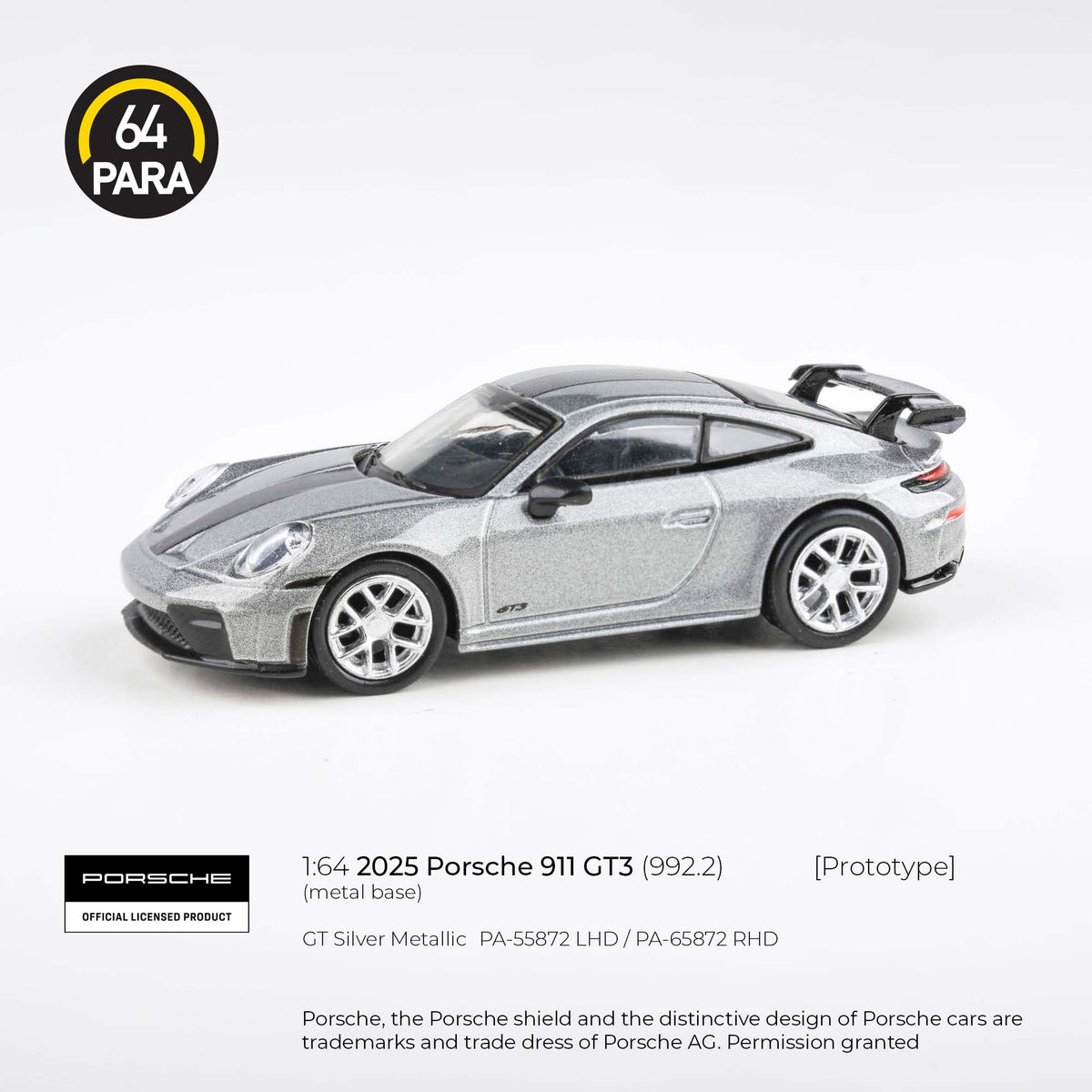 PARA64 1/64 2025 Porsche 911 GT3 (992.2) GT Silver Metallic
